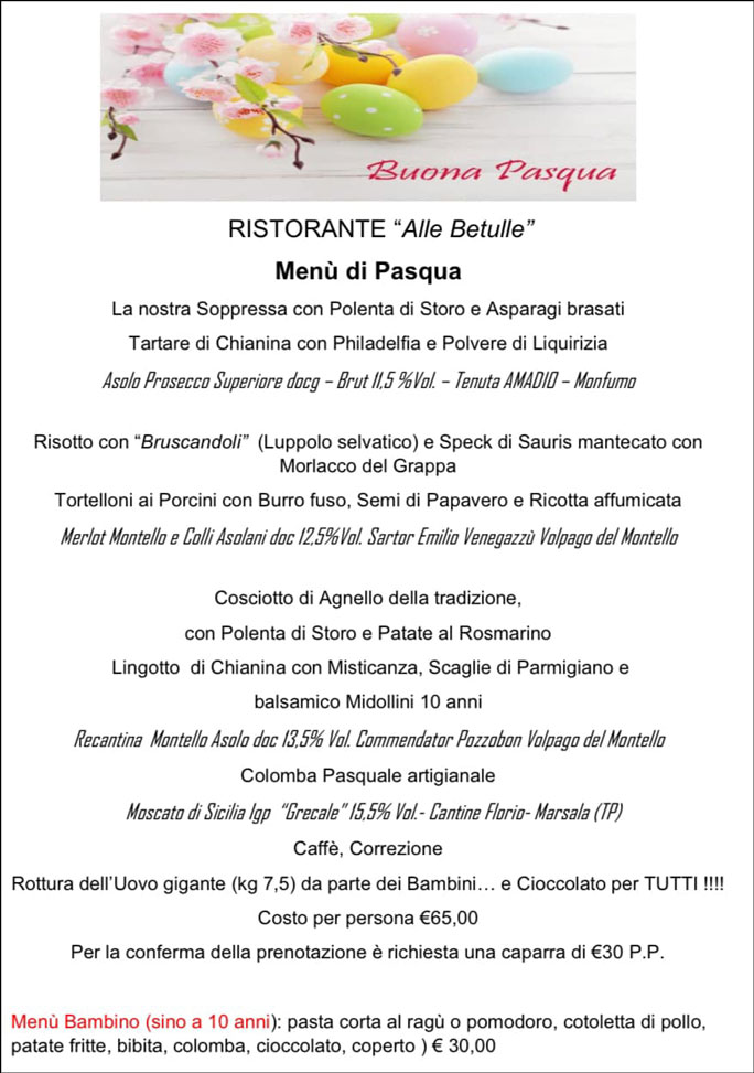 Pasqua a Crocetta del montello ciano del montello ristorante alle betulle