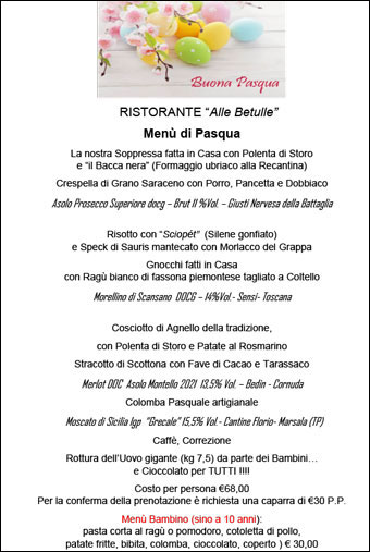pasqua a crocetta del montello ristorante le betulle